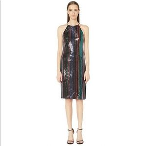 Badgley Mischka Racerback Sequin Stripe Cocktail Dress